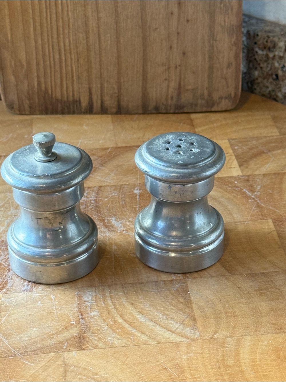 Vintage Pewter Salt & Pepper Shakers Set